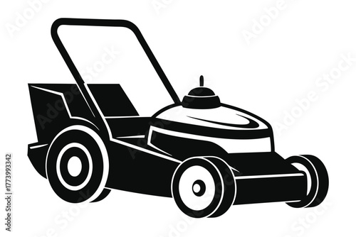 electric lawn mower black and white silhouette on white background