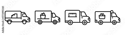 Set of four simple line drawing ice cream truck icons for food service