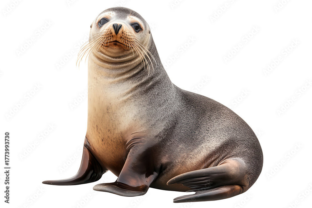 Obraz premium Seal relaxing on a smooth surface with clear background, showcasing its unique texture and features in a calm setting