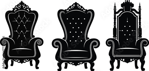 Royal throne chair vector illustration with vintage ornate luxury design