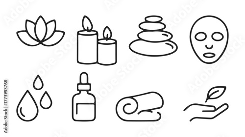 Pureglow line icons. The icons include a candle, a bottle, a leaf, a face, a bottle, a leaf, a face, and a bottle