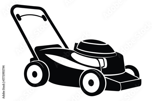 electric lawn mower black and white silhouette on white background