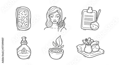 Spa elements in linear style: relaxation symbols for wellness and beauty design