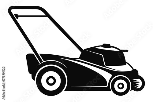 electric lawn mower black and white silhouette on white background