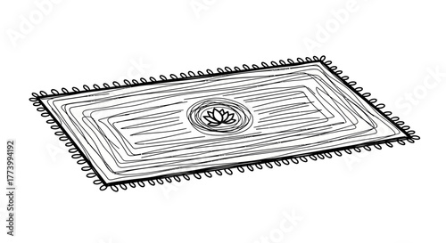 Hand-drawn rug with lotus flower pattern on fringe border