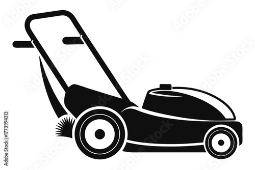 electric lawn mower black and white silhouette on white background