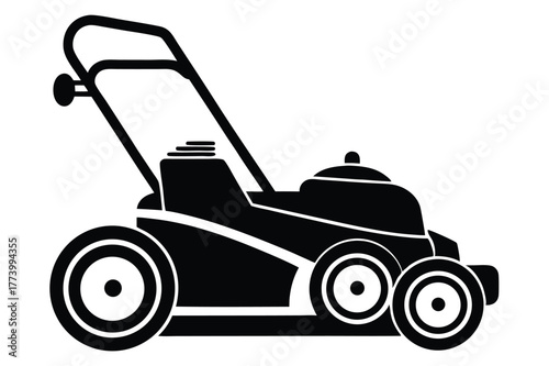 electric lawn mower black and white silhouette on white background