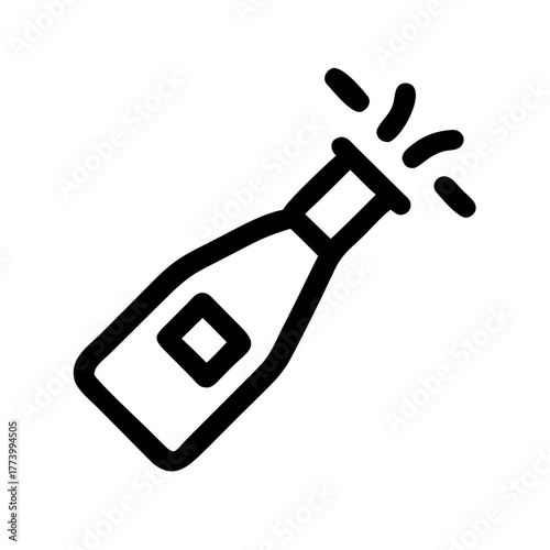 Outline drawing of a champagne bottle with popping bubbles for celebration events