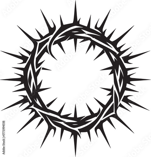 Symbolic depiction of a crown of thorns in black and white repre
