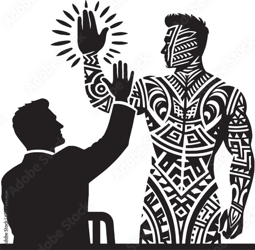 Conceptual illustration of a successful collaboration, high five