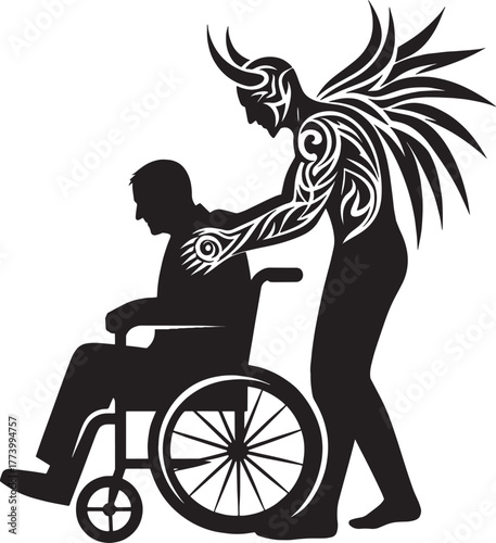 A symbolic representation of support and temptation featuring a