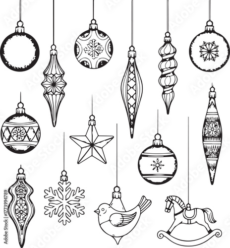 Collection of handdrawn christmas ornaments