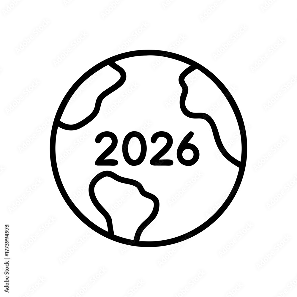 Obraz premium Stylized Earth globe illustration with the year 2026 in the center