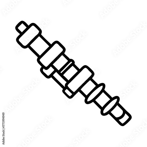 Bold outline illustration of camshaft or similar engine part on white background
