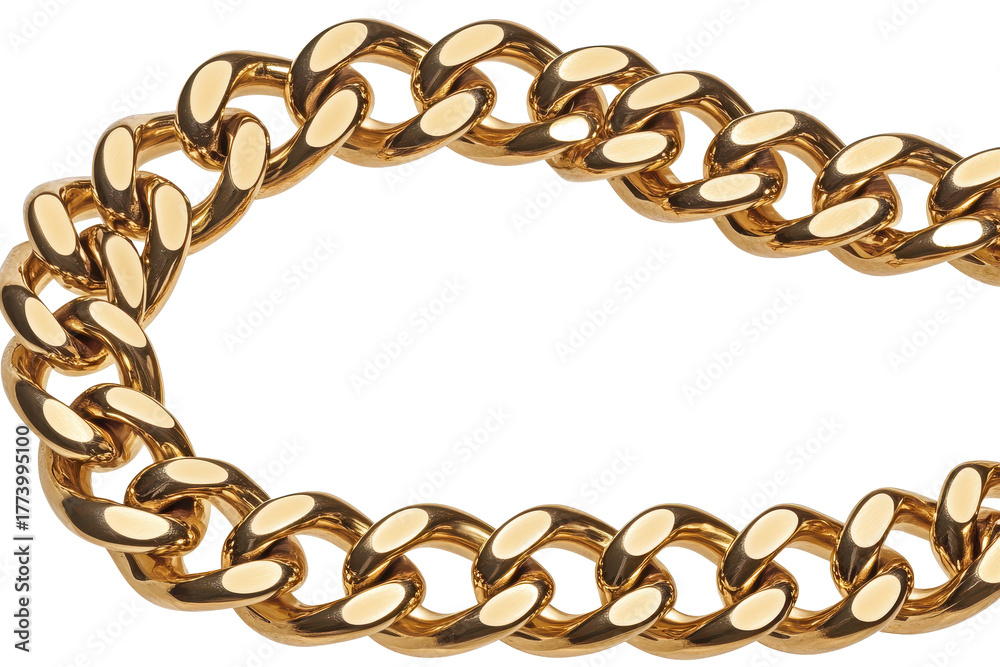 Obraz premium Shiny gold chain with smooth links captured against a clean background showcasing elegant craftsmanship