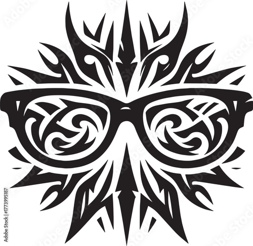 Intricate Black and White Vector Illustration of Stylish Eyeglas