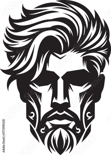 Artistic Black and White Illustration of a Stylish Man's Face wi