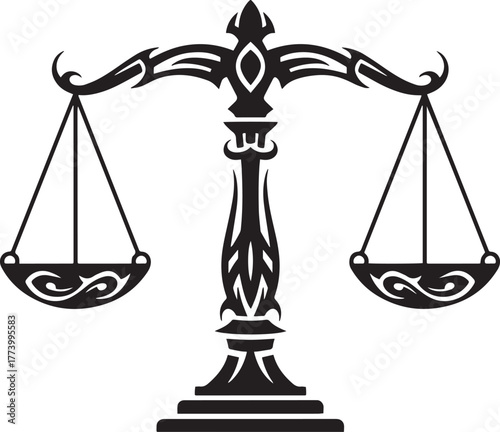 Elegant black and white scales of justice illustration for legal