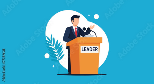 Business leader delivering speech in professional conference setting