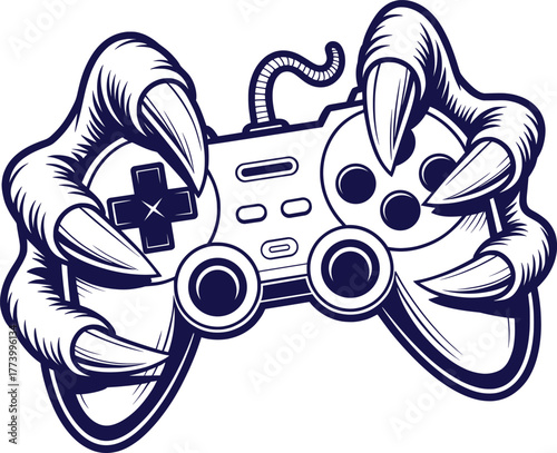 Monster Claws Gaming Controller Vector Illustration.