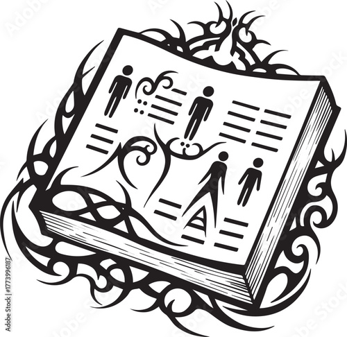 Abstract tribal art of a family tree book with ancestral connect