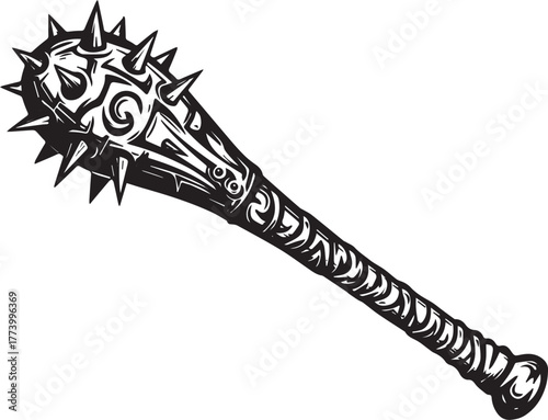 Stylized tribal war club illustration with decorative carvings a