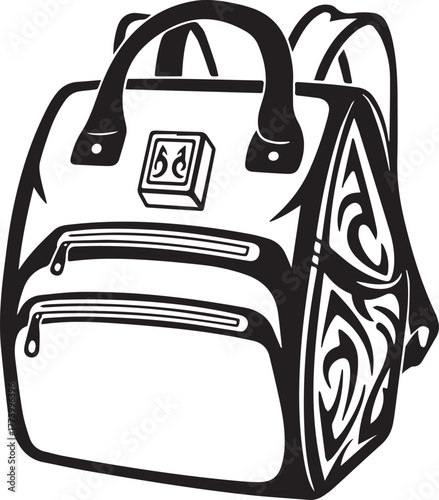 Stylized baby diaper bag icon showcasing tribal tattoo art desig