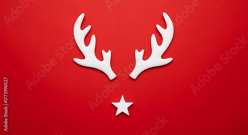 Wallpaper Mural Festive christmas reindeer antlers and a star decoration on a vibrant red background, creating a minimalist and joyful holiday season theme Torontodigital.ca