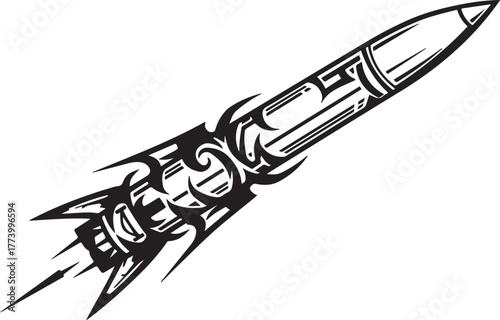 Stylized Missile Vector Graphic with Tribal Tattoo-Inspired Deco