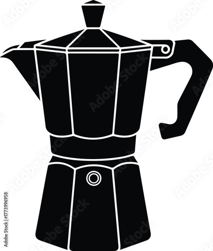 Classic black silhouette of a moka pot coffee maker for brewing