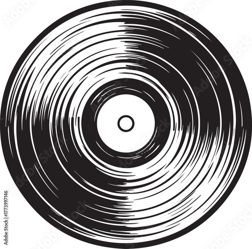 Striking minimalistic graphic illustration of a vinyl record wit