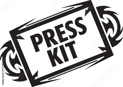 Stylized black and white press kit icon with tribal tattoo inspi