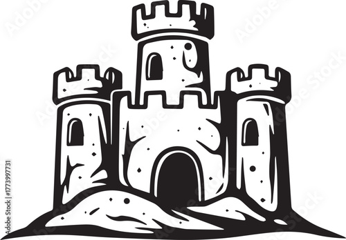 Detailed Sandcastle Illustration with Intricate Tower and Strong