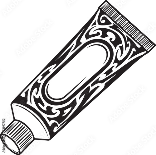 Stylized Toothpaste Tube with Tribal Art, Illustrative Dental Ca