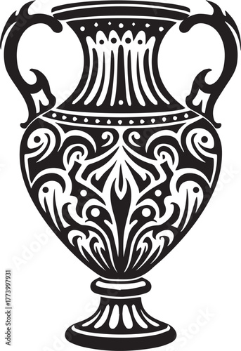 Stylized Renaissance Vase Illustration with Tribal Tattoo Aesthe