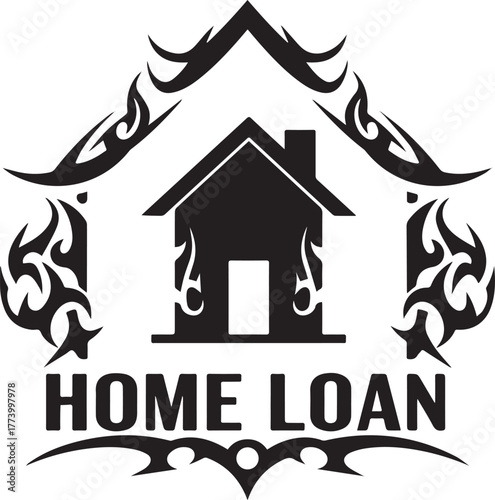 Stylized Home Loan Icon with Tribal Tattoo Elements for Financia