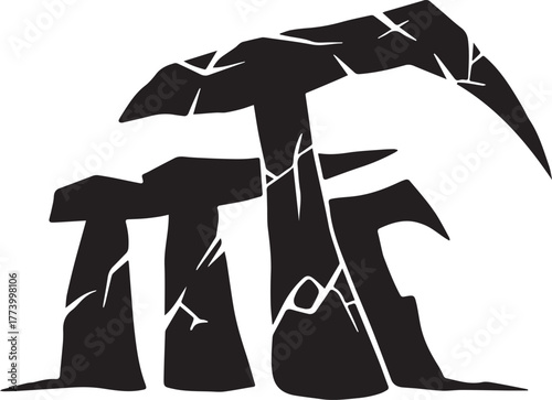 Stylized standing stone structure design with crack textures for