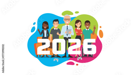 Diverse corporate team illustration for 2026 planning featuring accessibility and leisure
