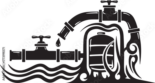Stylized water supply infrastructure illustration with tribal ta
