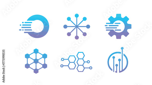 Set of abstract technology icons modern vector design elements for data analysis and digital transformation isolated on white background