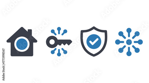 Set of security icons flat vector design elements for data protection and safe home isolated on white background