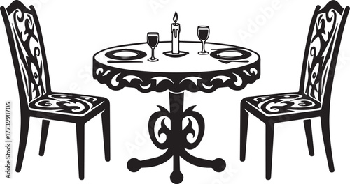 Elegant vector illustration of a romantic dining table setting f