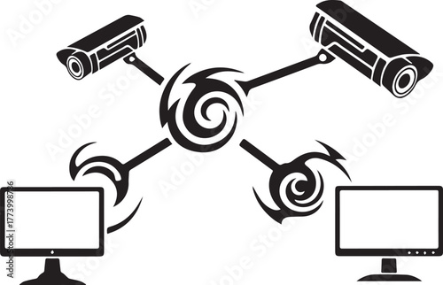 Abstract conceptualization of surveillance network with tribal t