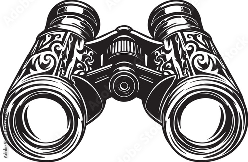 Detailed binoculars icon showcasing intricate tribal patterns, e
