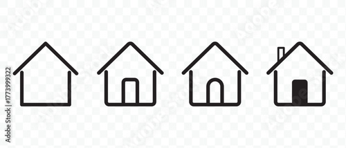 Vector set of 4 home icons in outline style.