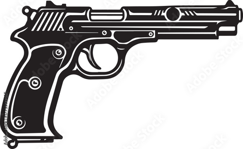 Stylized vector illustration of an automatic handgun with bold o
