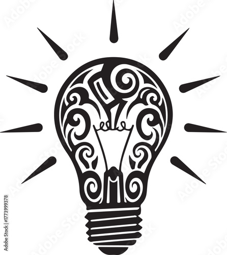 Ornate lightbulb design conveying brilliant idea with artistic e