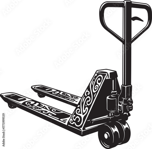 Detailed black and white vector illustration of a stylized palle