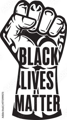 Empowered raised fist with a message of equality and justice for