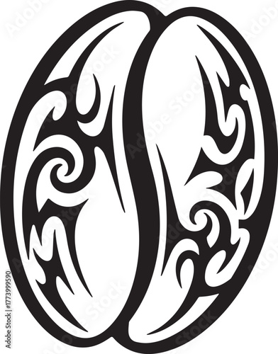 Coffee bean tribal tattoo design, coffee shop icon with traditio
